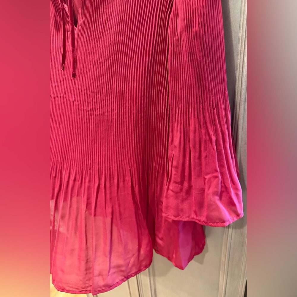 JM Collection Red Ribbed Tie Front Blouse - Picture 4 of 5